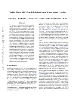 Making Linear MDPs Practical via Contrastive Representation Learning