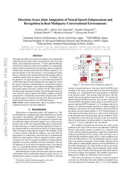 Direction-Aware Joint Adaptation of Neural Speech Enhancement and
  Recognition in Real Multiparty Conversational Environments