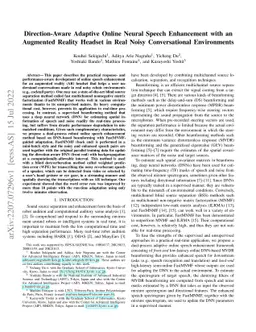 Direction-Aware Adaptive Online Neural Speech Enhancement with an
  Augmented Reality Headset in Real Noisy Conversational Environments