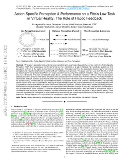Action-Specific Perception & Performance on a Fitts's Law Task in
  Virtual Reality: The Role of Haptic Feedback