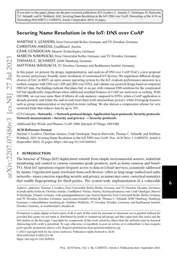 Securing name resolution in the IoT: DNS over CoAP