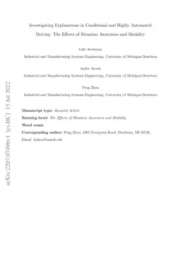 Investigating Explanations in Conditional and Highly Automated Driving:
  The Effects of Situation Awareness and Modality