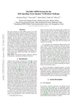 The DKU-OPPO System for the 2022 Spoofing-Aware Speaker Verification
  Challenge