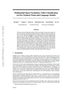 Multimodal Open-Vocabulary Video Classification via Pre-Trained Vision
  and Language Models