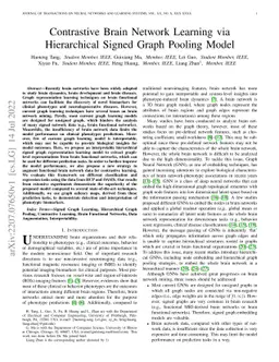 Contrastive Brain Network Learning via Hierarchical Signed Graph Pooling
  Model