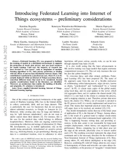 Introducing Federated Learning into Internet of Things ecosystems --
  preliminary considerations