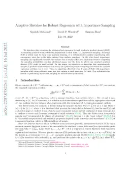 Adaptive Sketches for Robust Regression with Importance Sampling
