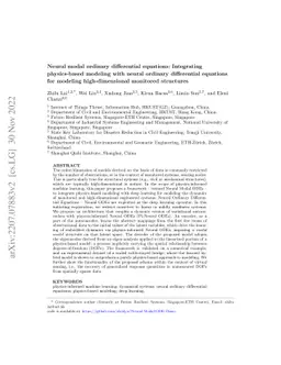 Neural modal ordinary differential equations: Integrating physics-based
  modeling with neural ordinary differential equations for modeling
  high-dimensional monitored structures