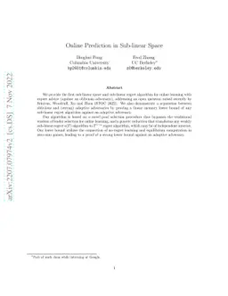 Online Prediction in Sub-linear Space