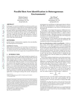Parallel Best Arm Identification in Heterogeneous Environments