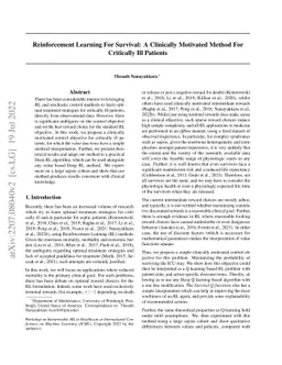 Reinforcement Learning For Survival, A Clinically Motivated Method For
  Critically Ill Patients