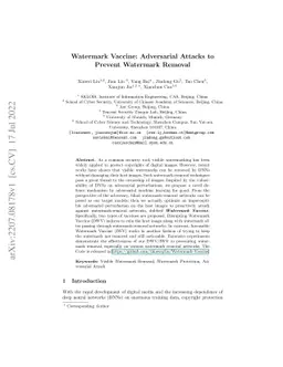 Watermark Vaccine: Adversarial Attacks to Prevent Watermark Removal