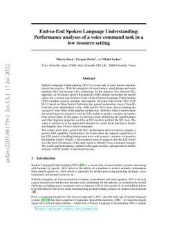 End-to-End Spoken Language Understanding: Performance analyses of a
  voice command task in a low resource setting