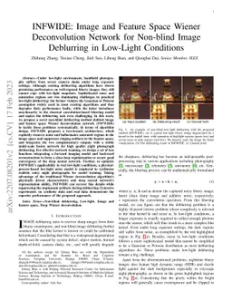 INFWIDE: Image and Feature Space Wiener Deconvolution Network for
  Non-blind Image Deblurring in Low-Light Conditions