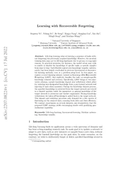 Learning with Recoverable Forgetting