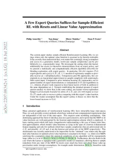 A Few Expert Queries Suffices for Sample-Efficient RL with Resets and
  Linear Value Approximation