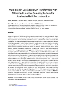 Multi-branch Cascaded Swin Transformers with Attention to k-space
  Sampling Pattern for Accelerated MRI Reconstruction