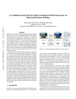 A Certifiable Security Patch for Object Tracking in Self-Driving Systems
  via Historical Deviation Modeling