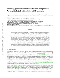 Bounding generalization error with input compression: An empirical study
  with infinite-width networks