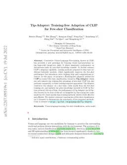 Tip-Adapter: Training-free Adaption of CLIP for Few-shot Classification