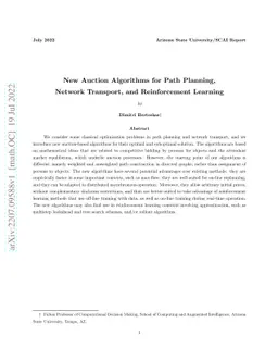 New Auction Algorithms for Path Planning, Network Transport, and
  Reinforcement Learning