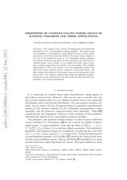 Properties of complex-valued power means of random variables and their
  applications