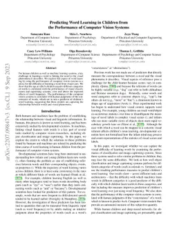 Predicting Word Learning in Children from the Performance of Computer
  Vision Systems