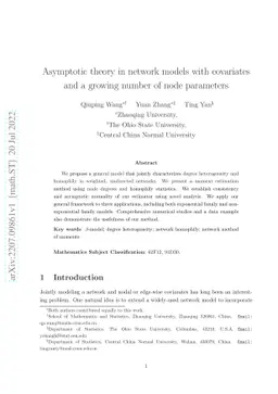 Asymptotic theory in network models with covariates and a growing number
  of node parameters