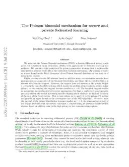 The Poisson binomial mechanism for secure and private federated learning