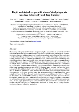 Rapid and stain-free quantification of viral plaque via lens-free
  holography and deep learning