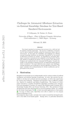 Affordance Extraction with an External Knowledge Database for Text-Based
  Simulated Environments