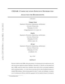CEDAR: Communication Efficient Distributed Analysis for Regressions