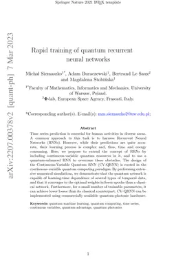 Rapid training of quantum recurrent neural networks