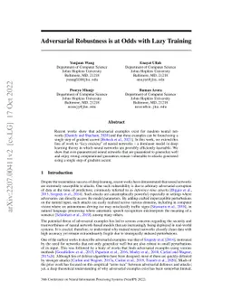 Adversarial Robustness is at Odds with Lazy Training