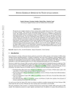 Swiss German Speech to Text system evaluation