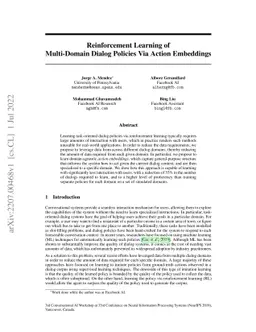 Reinforcement Learning of Multi-Domain Dialog Policies Via Action
  Embeddings