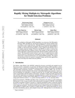 Rapidly Mixing Multiple-try Metropolis Algorithms for Model Selection
  Problems