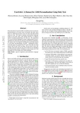 UserLibri: A Dataset for ASR Personalization Using Only Text