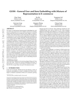 GUIM -- General User and Item Embedding with Mixture of Representation
  in E-commerce