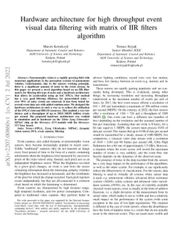 Hardware architecture for high throughput event visual data filtering
  with matrix of IIR filters algorithm
