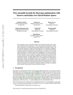 Tree ensemble kernels for Bayesian optimization with known constraints
  over mixed-feature spaces