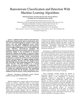 Ransomware Classification and Detection With Machine Learning Algorithms