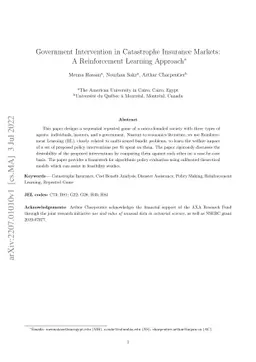 Government Intervention in Catastrophe Insurance Markets: A
  Reinforcement Learning Approach