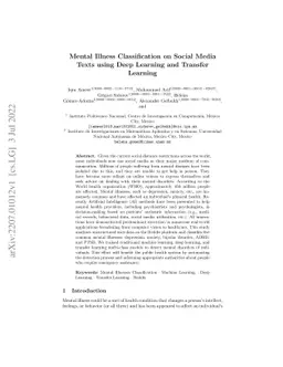Mental Illness Classification on Social Media Texts using Deep Learning
  and Transfer Learning