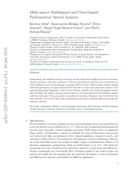 Multi-aspect Multilingual and Cross-lingual Parliamentary Speech
  Analysis