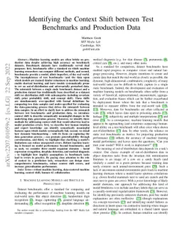 Identifying the Context Shift between Test Benchmarks and Production
  Data