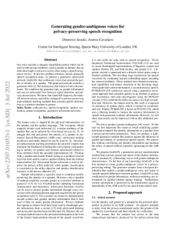 Generating gender-ambiguous voices for privacy-preserving speech
  recognition