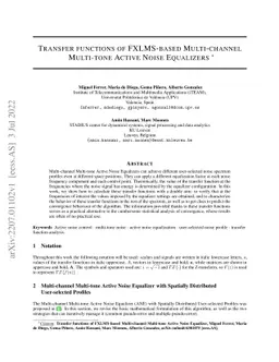 Transfer functions of FXLMS-based Multi-channel Multi-tone Active Noise
  Equalizers