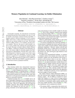Memory Population in Continual Learning via Outlier Elimination