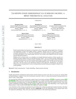 Learning node embeddings via summary graphs: a brief theoretical
  analysis